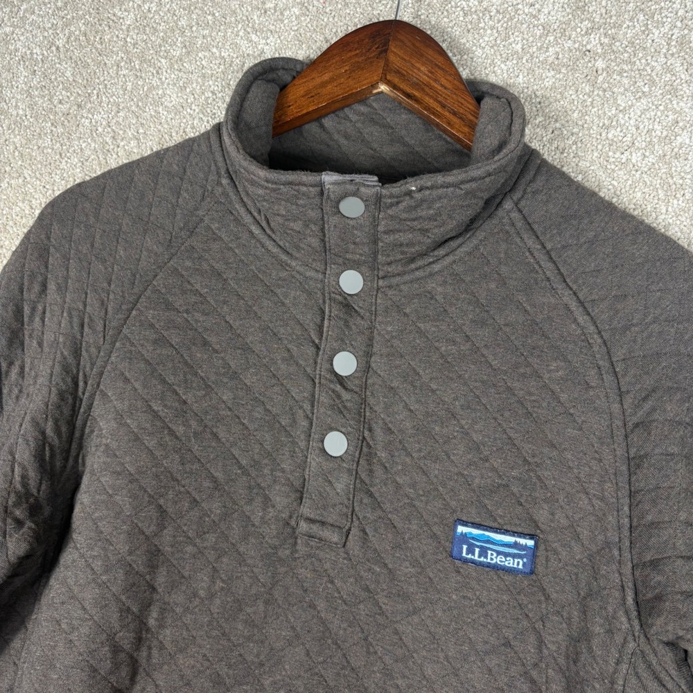 LL Bean Mens Quilted Pullover Snap Neck Sweatshirt Brown Small Traditional Fit